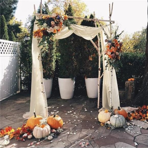 Wedding Arch Fabric Drape Beige 3 Panels 6 Yards Sheer Backdrop Curtain Chiffon - Picture 3 of 7